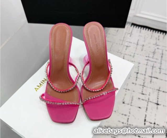 Classic Hot Amina Muaddi Gilda Heel Slides Sandal 9.5cm in PVC and Leather with Strass Fuchsia Pink AM070903