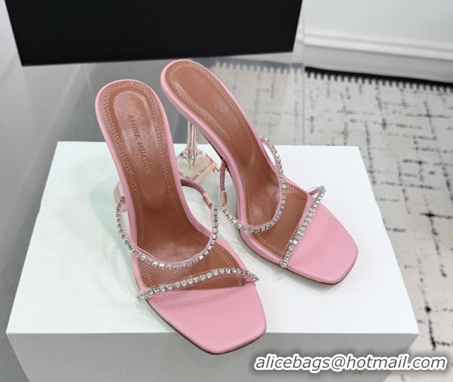 Pretty Style Amina Muaddi Gilda Heel Slides Sandal 9.5cm in PVC and Leather with Strass Light Pink 2025 AM070903