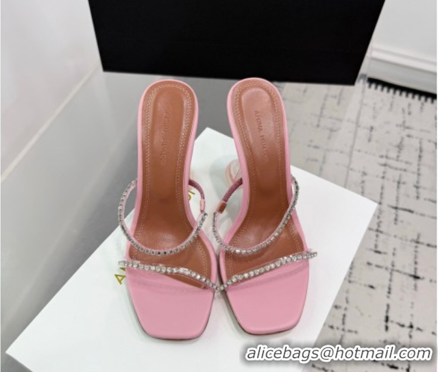 Pretty Style Amina Muaddi Gilda Heel Slides Sandal 9.5cm in PVC and Leather with Strass Light Pink 2025 AM070903