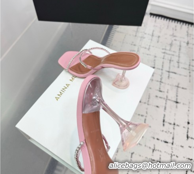 Pretty Style Amina Muaddi Gilda Heel Slides Sandal 9.5cm in PVC and Leather with Strass Light Pink 2025 AM070903