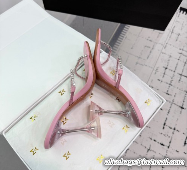 Pretty Style Amina Muaddi Gilda Heel Slides Sandal 9.5cm in PVC and Leather with Strass Light Pink 2025 AM070903