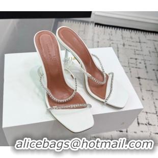 Top Grade Amina Muaddi Gilda Heel Slides Sandal 9.5cm in PVC and Leather with Strass White AM070903