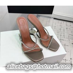 Shop Duplicate Amina Muaddi Gilda Heel Slides Sandal 9.5cm in PVC and Leather with Strass Grey AM070903