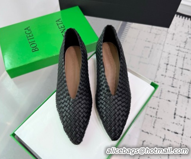 Best Product Bottega Veneta Sofia Ballerinas Flat in Padded Intreccio Leather Black 827698