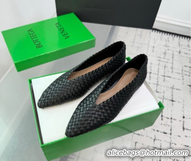 Best Product Bottega Veneta Sofia Ballerinas Flat in Padded Intreccio Leather Black 827698