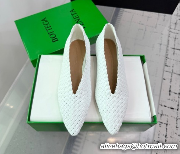 Grade Quality Bottega Veneta Sofia Ballerinas Flat in Padded Intreccio Leather White 827698