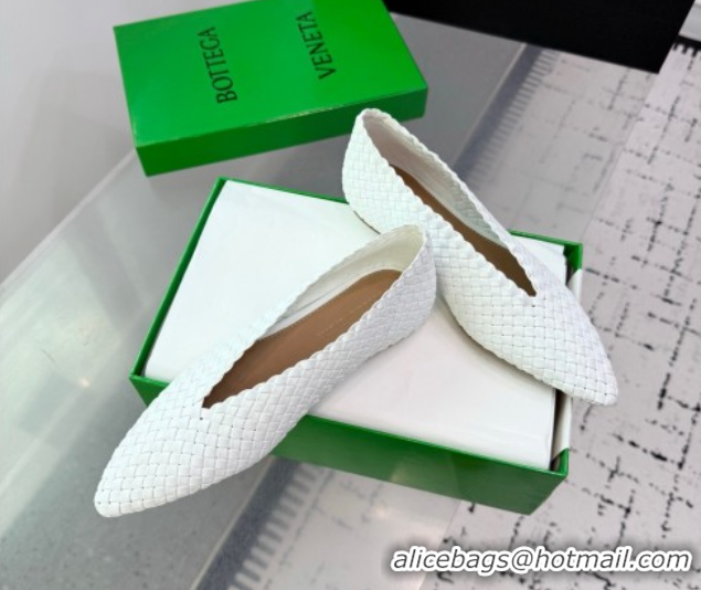 Grade Quality Bottega Veneta Sofia Ballerinas Flat in Padded Intreccio Leather White 827698