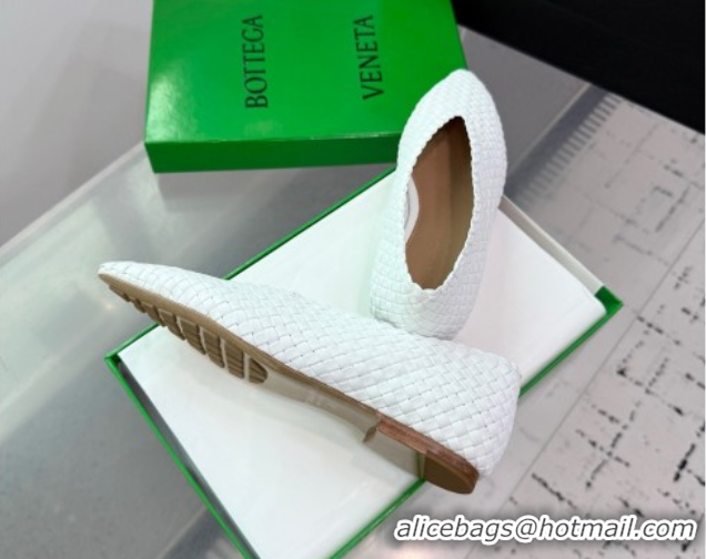 Grade Quality Bottega Veneta Sofia Ballerinas Flat in Padded Intreccio Leather White 827698