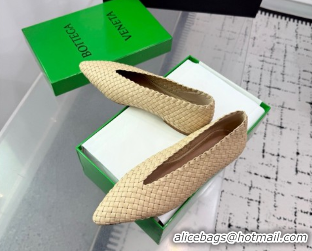 Buy Discount Bottega Veneta Sofia Ballerinas Flat in Padded Intreccio Leather Beige 827698