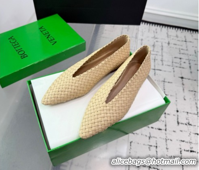Buy Discount Bottega Veneta Sofia Ballerinas Flat in Padded Intreccio Leather Beige 827698