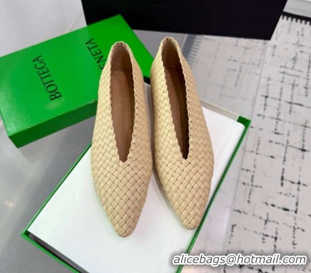 Buy Discount Bottega Veneta Sofia Ballerinas Flat in Padded Intreccio Leather Beige 827698