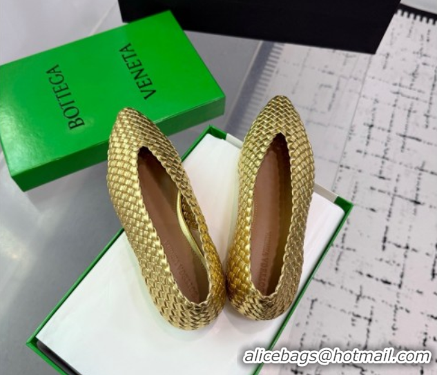 Good Looking Bottega Veneta Sofia Ballerinas Flat in Padded Intreccio Leather Gold 827698