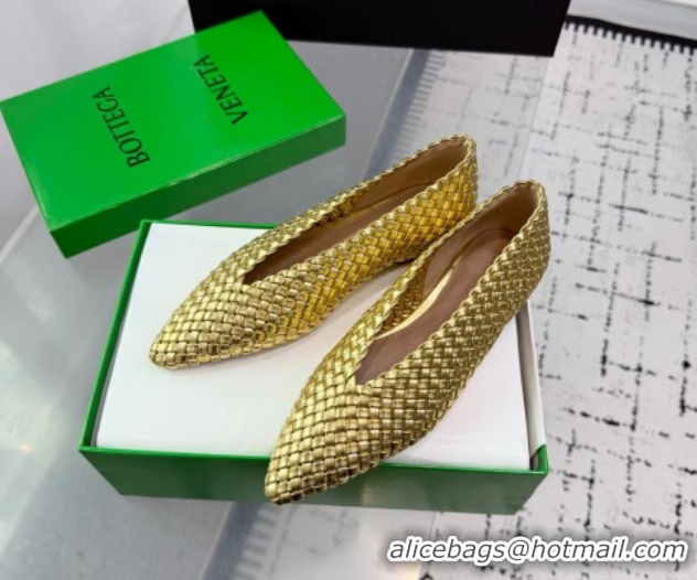 Good Looking Bottega Veneta Sofia Ballerinas Flat in Padded Intreccio Leather Gold 827698