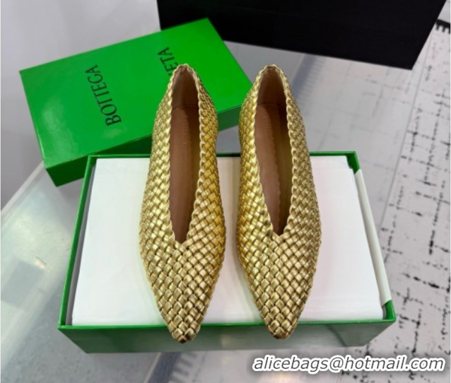 Good Looking Bottega Veneta Sofia Ballerinas Flat in Padded Intreccio Leather Gold 827698