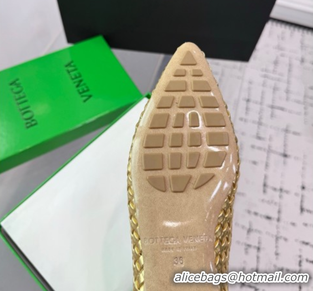 Good Looking Bottega Veneta Sofia Ballerinas Flat in Padded Intreccio Leather Gold 827698