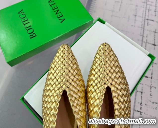 Good Looking Bottega Veneta Sofia Ballerinas Flat in Padded Intreccio Leather Gold 827698
