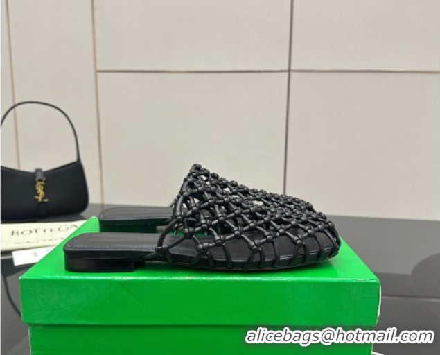 Purchase Bottega Veneta Riva Flat Slides Sandal in Woven Knotted Leather Black 50709063