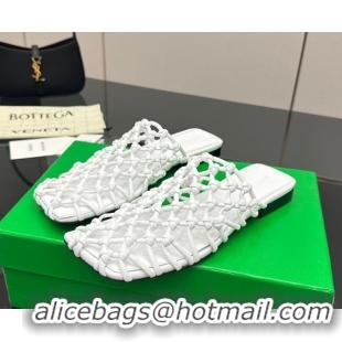Big Discount Bottega Veneta Riva Flat Slides Sandal in Woven Knotted Leather White 0709064