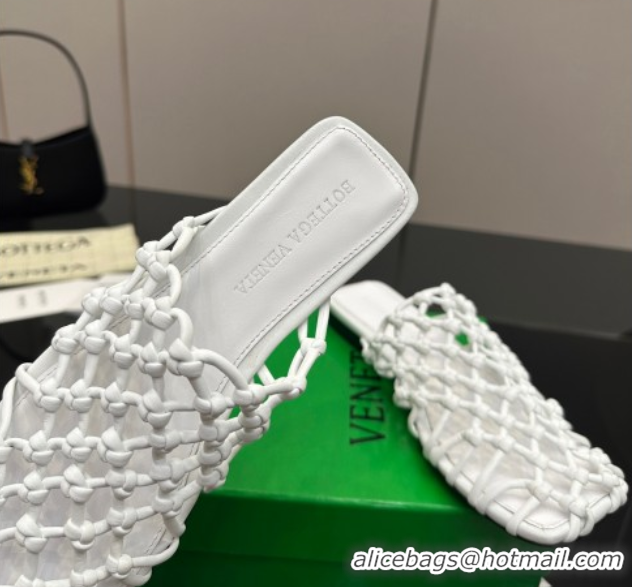 Big Discount Bottega Veneta Riva Flat Slides Sandal in Woven Knotted Leather White 0709064