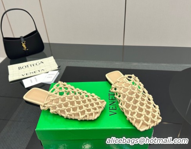 Unique Style Bottega Veneta Riva Flat Slides Sandal in Woven Knotted Leather Beige 50709065