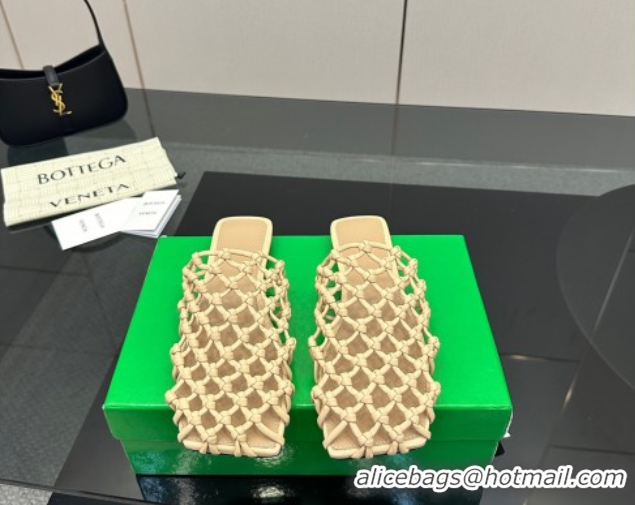 Unique Style Bottega Veneta Riva Flat Slides Sandal in Woven Knotted Leather Beige 50709065