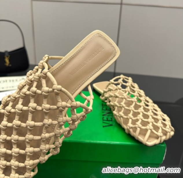 Unique Style Bottega Veneta Riva Flat Slides Sandal in Woven Knotted Leather Beige 50709065