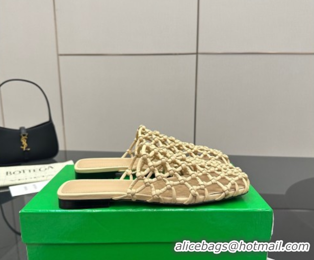 Unique Style Bottega Veneta Riva Flat Slides Sandal in Woven Knotted Leather Beige 50709065