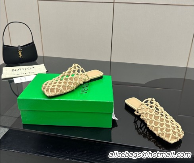 Unique Style Bottega Veneta Riva Flat Slides Sandal in Woven Knotted Leather Beige 50709065