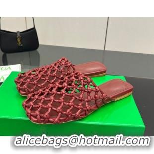 Perfect Bottega Veneta Riva Flat Slides Sandal in Woven Knotted Leather Dark Burgundy 50709068