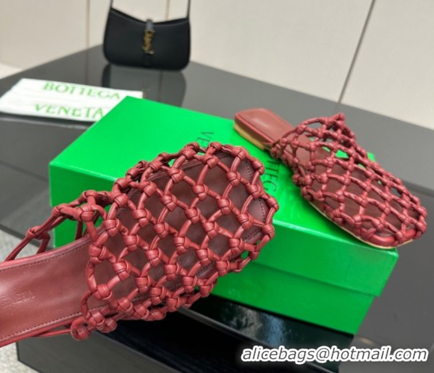 Perfect Bottega Veneta Riva Flat Slides Sandal in Woven Knotted Leather Dark Burgundy 50709068