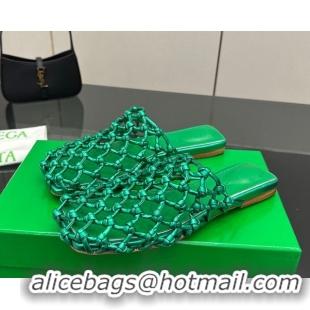 Grade Quality Bottega Veneta Riva Flat Slides Sandal in Woven Knotted Leather Green 50709069