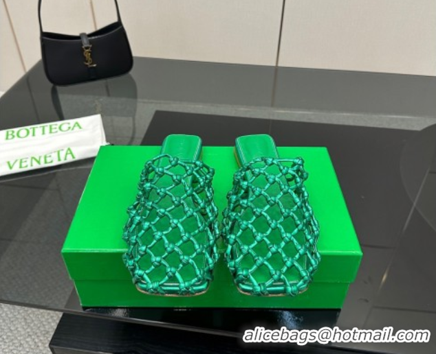 Grade Quality Bottega Veneta Riva Flat Slides Sandal in Woven Knotted Leather Green 50709069