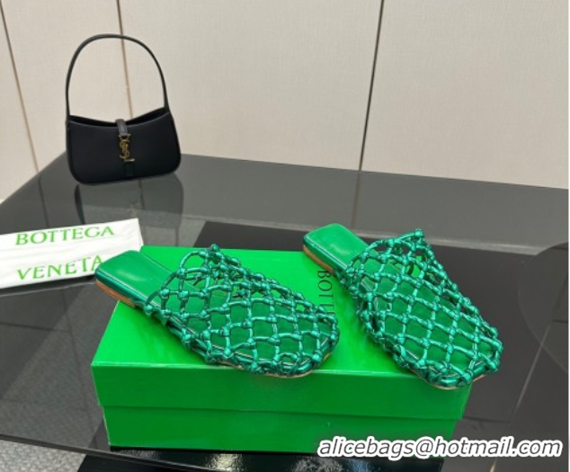Grade Quality Bottega Veneta Riva Flat Slides Sandal in Woven Knotted Leather Green 50709069