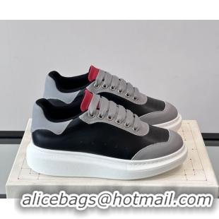 Sumptuous Alexander McQueen Oversized Sneakers in Calfskin Leather AM01 Black/Grey 5081501