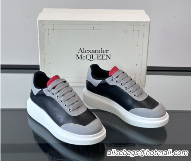 Sumptuous Alexander McQueen Oversized Sneakers in Calfskin Leather AM01 Black/Grey 5081501