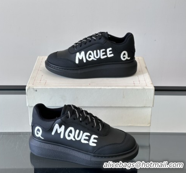 Top Grade Alexander McQueen Oversized Sneakers in Calfskin Leather AM02 Black 5081502