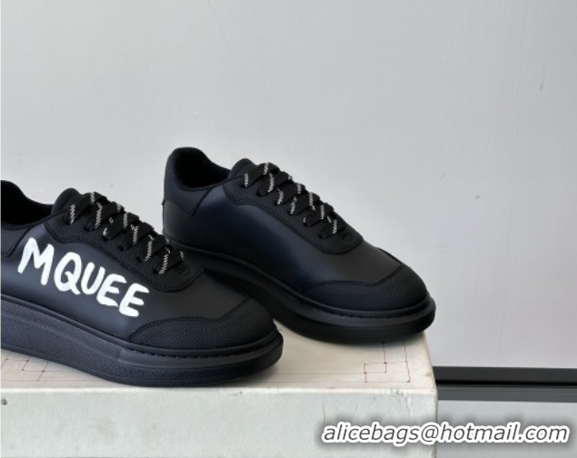 Top Grade Alexander McQueen Oversized Sneakers in Calfskin Leather AM02 Black 5081502