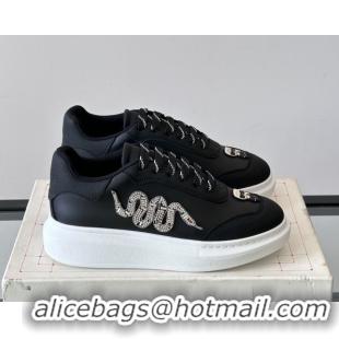 Pretty Style Alexander McQueen Oversized Sneakers in Calfskin Leather AM04 Black 5081504