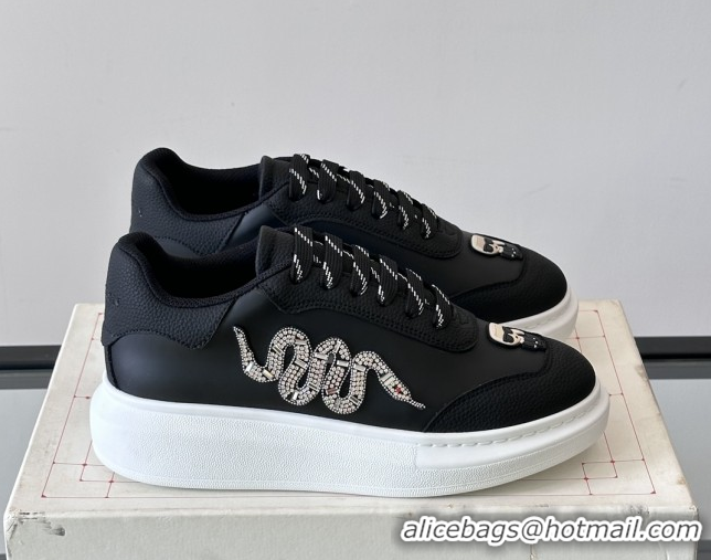 Pretty Style Alexander McQueen Oversized Sneakers in Calfskin Leather AM04 Black 5081504