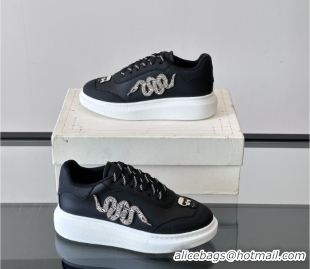 Pretty Style Alexander McQueen Oversized Sneakers in Calfskin Leather AM04 Black 5081504