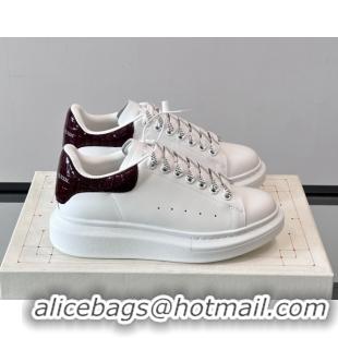 Unique Style Alexander McQueen Oversized Sneakers in Calfskin Leather AM05 White/Burgundy 5081505