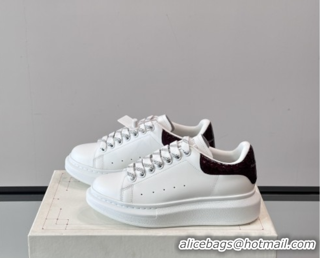 Unique Style Alexander McQueen Oversized Sneakers in Calfskin Leather AM05 White/Burgundy 5081505