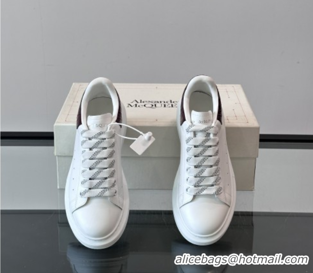 Unique Style Alexander McQueen Oversized Sneakers in Calfskin Leather AM05 White/Burgundy 5081505