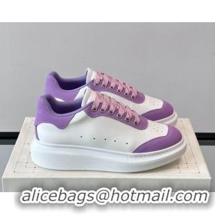 Best Price Alexander McQueen Oversized Sneakers in Calfskin Leather AM06 White/Purple 5081506