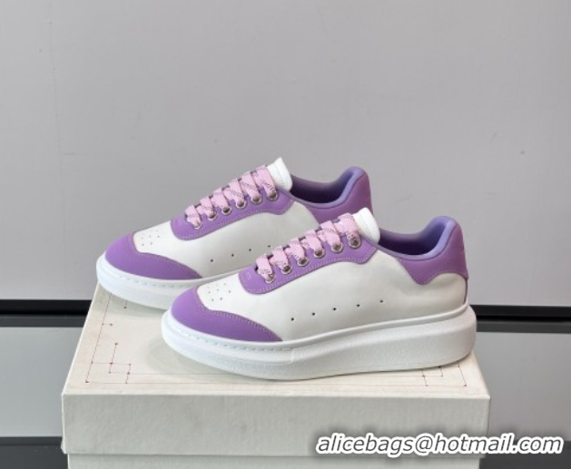 Best Price Alexander McQueen Oversized Sneakers in Calfskin Leather AM06 White/Purple 5081506