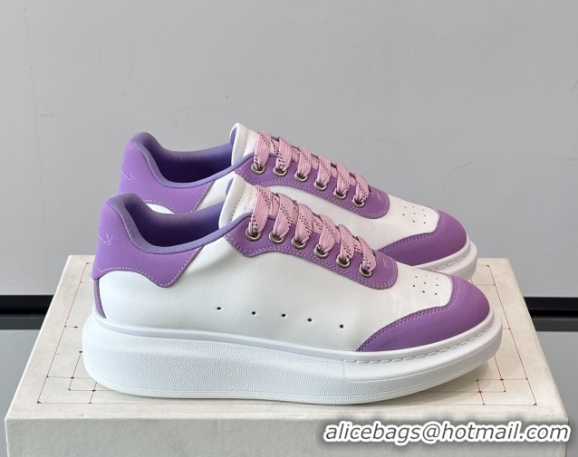 Best Price Alexander McQueen Oversized Sneakers in Calfskin Leather AM06 White/Purple 5081506
