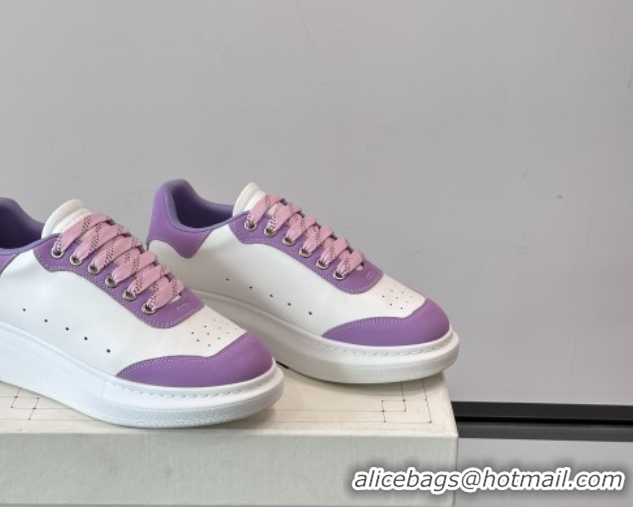 Best Price Alexander McQueen Oversized Sneakers in Calfskin Leather AM06 White/Purple 5081506