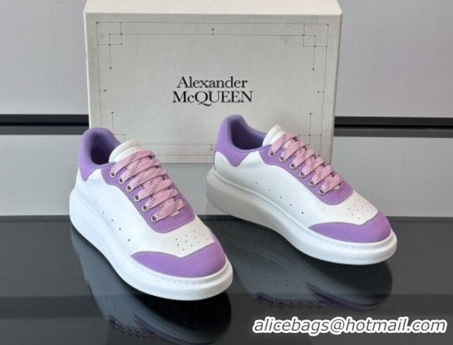 Best Price Alexander McQueen Oversized Sneakers in Calfskin Leather AM06 White/Purple 5081506