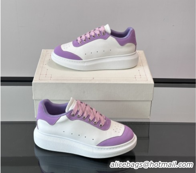 Best Price Alexander McQueen Oversized Sneakers in Calfskin Leather AM06 White/Purple 5081506