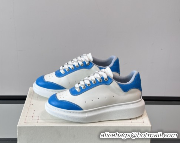Modern Alexander McQueen Oversized Sneakers in Calfskin Leather AM07 White/Blue 5081507